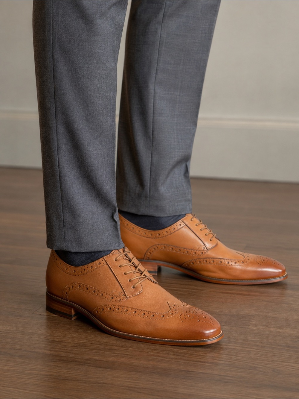 Stacy Adams Cognac Brogue Derby Dress Shoes
